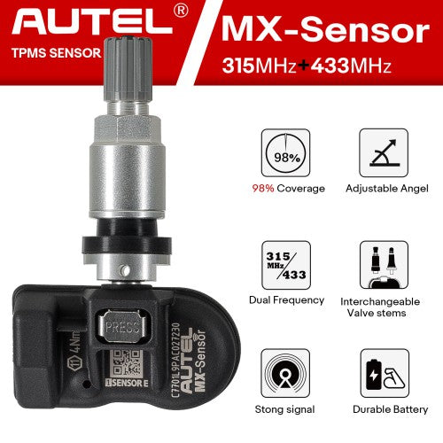 Autel MX-Sensor 315MHz+433MHz 2 in 1 Universal Programmable TPMS Sensor (Metal/ Rubber Valves)-OE Level Tire Pressure Monitoring System