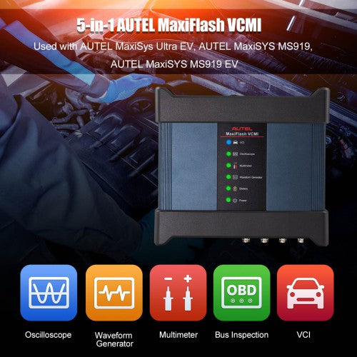 AUTEL MaxiFlash VCMI Work with AUTEL MaxiSys Ultra EV, AUTEL MaxiSYS MS919, AUTEL MaxiSYS MS919 EV Built-in Oscilloscope, Waveform Generator, Multimeter, CAN FD