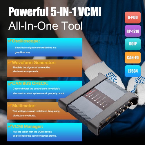 AUTEL MaxiFlash VCMI Work with AUTEL MaxiSys Ultra EV, AUTEL MaxiSYS MS919, AUTEL MaxiSYS MS919 EV Built-in Oscilloscope, Waveform Generator, Multimeter, CAN FD