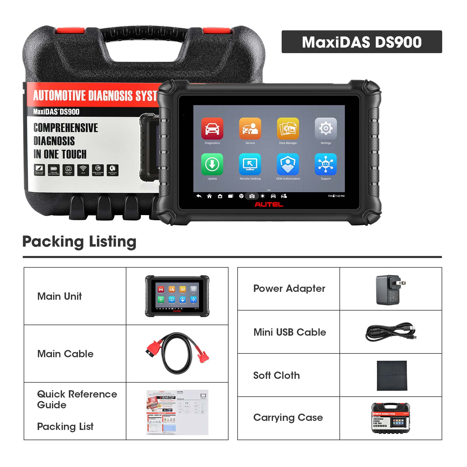 AUTEL MaxiDAS DS900 All Systems Diagnostics and Service Tablet Support ECU Coding, Guided Function, DoIP and CAN FD