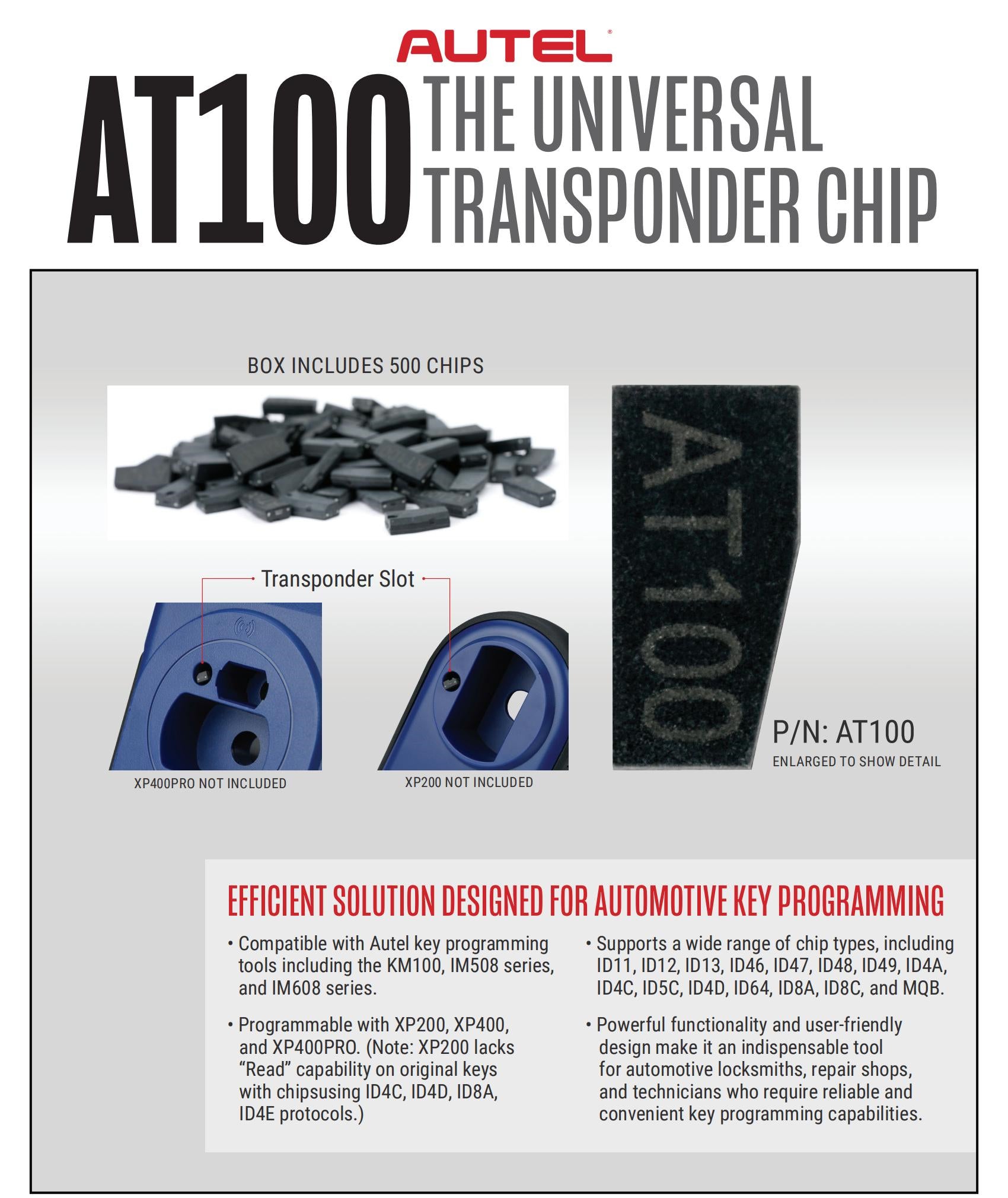 2025 AUTEL AT100  Super Transponder Chip for IM508 IM608 KM100 OTOFIX IM1 IM2 Series Programmable with XP200, XP400 PRO