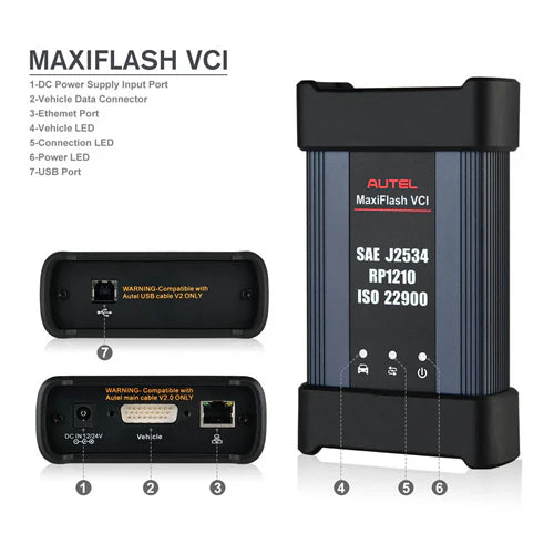 AUTEL MaxiFlash VCI Bluetooth Vehicle Communication Interface, ECU Programming, SAE J2534 D-PDU RP1210 CAN FD 4 CAN Channels ISO22900, Work with MaxiSYS MS909 MS909EV MS909CV MaxiCOM Ultra Lite